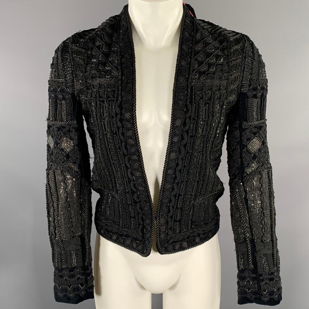 BALMAIN X H&M Size 36 Black Beaded Cotton Polyester Jacket